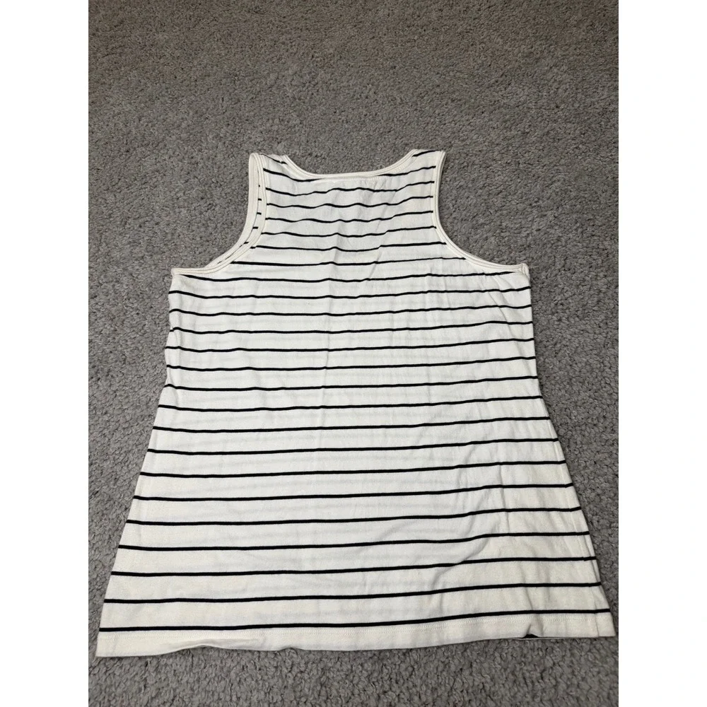 Michael Kors Womens Striped Tank Top Rhinestone MK Logo White Navy Blue Large